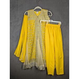 Modila Kurti Kurta Girls 34 Yellow With Pants And Wrap